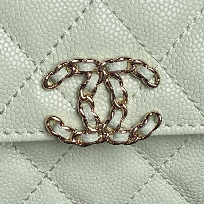 Chanel MINI FLAP BAG CLUTCH WITH CHAIN Gold-Tone Metal AP3238 light green