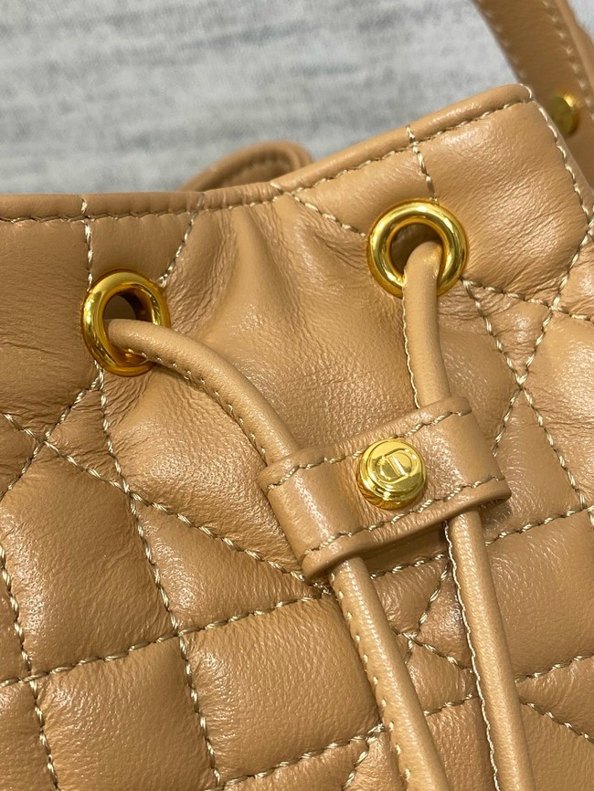 Small Dior Caro Bucket Bag Macrocannage Lambskin M3372 Light Gold-Tone