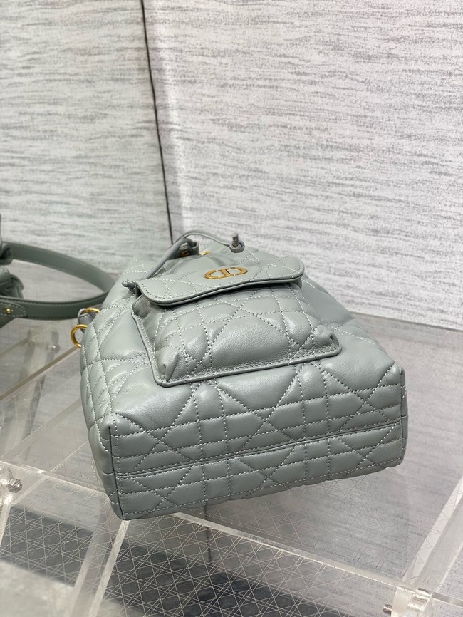 Small Dior Caro Bucket Bag Macrocannage Lambskin M3372 gray