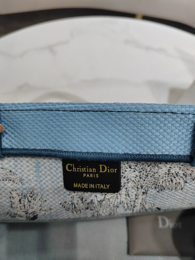 Dioriviera Medium Dior Book Tote Celestial Blue and White Toile de Jouy Palms Embroidery M1296ZEZG