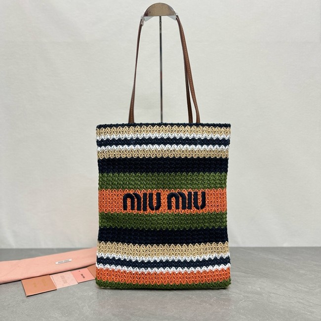 miumiu Raffia effect woven tote bag 5BG248-2