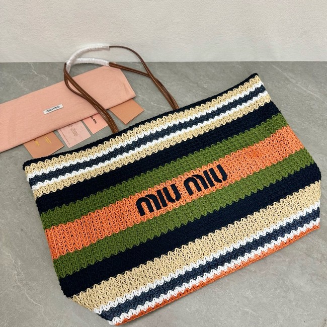 miumiu Raffia effect woven tote bag 5GB228-4