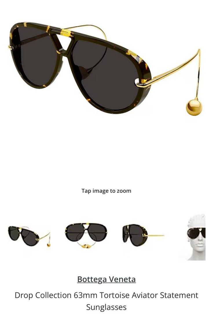 Bottega Veneta Drop Collection 63mm Tortoise Aviator Statement Sunglasses BV50342