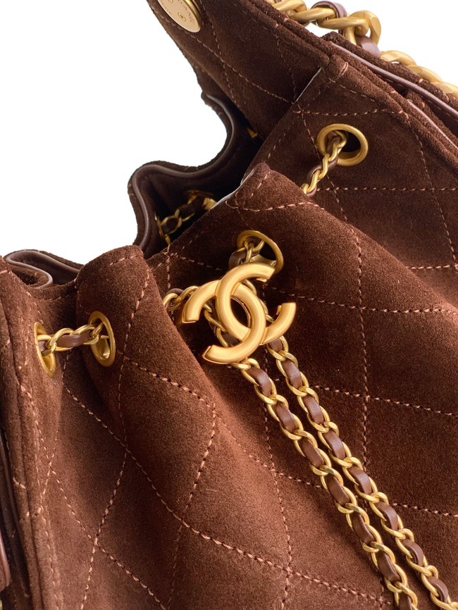 CHANEL 25 MINI HANDBAG Suede AS5631 dark brown