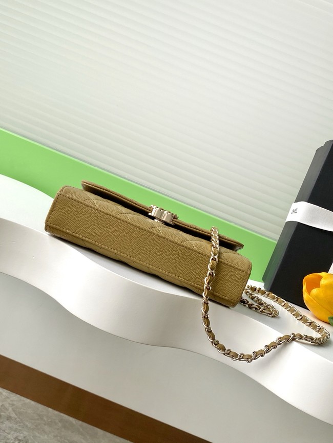 Chanel MINI FLAP BAG CLUTCH WITH CHAIN Gold-Tone Metal AP3238 Khaki