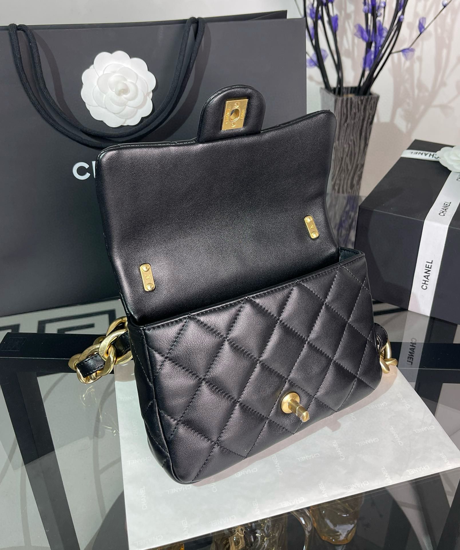 CHANEL SMALL FLAP ORIGINAL LEATHER BAG AS3214 Black