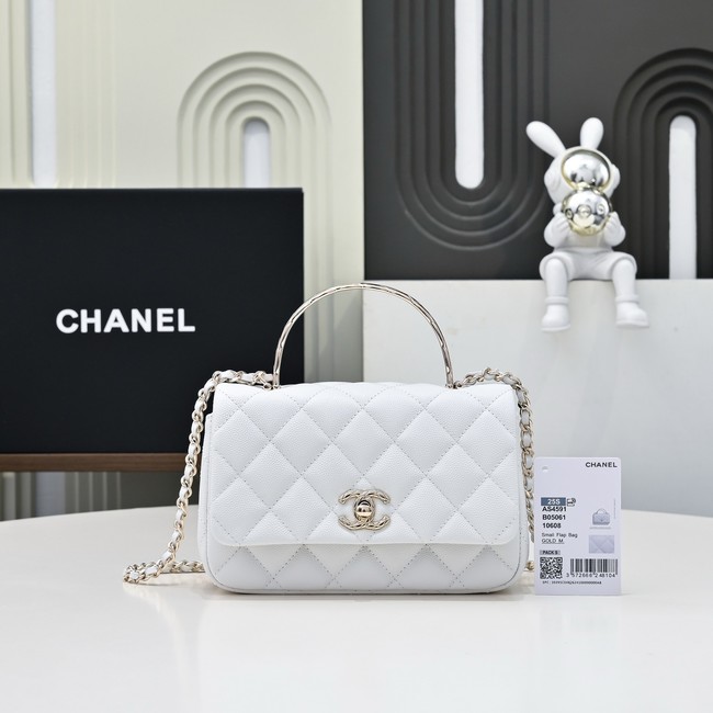Chanel MINI FLAP BAG CLUTCH WITH CHAIN Gold-Tone Metal AS4591 white