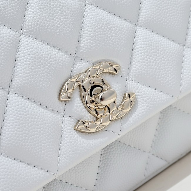 Chanel SMALL FLAP BAG CLUTCH WITH CHAIN Gold-Tone Metal AS5554 WHITE