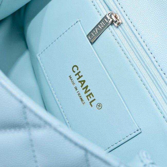 Chanel SMALL FLAP BAG CLUTCH WITH CHAIN Gold-Tone Metal AS5554 LIGHT BLUE