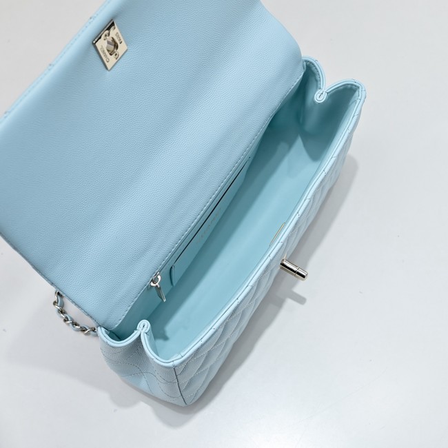 Chanel SMALL FLAP BAG CLUTCH WITH CHAIN Gold-Tone Metal AS5554 LIGHT BLUE