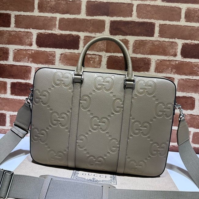 Gucci Jumbo GG Leather Briefcase 658573  gray