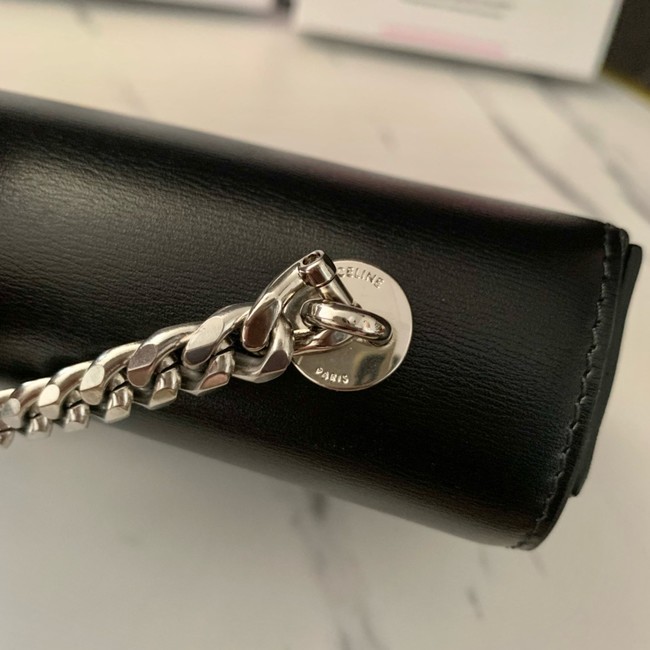 Celine CHAIN SHOULDER BAG TRIOMPHE IN SHINY CALFSKIN 197992 black&Silver Hardware