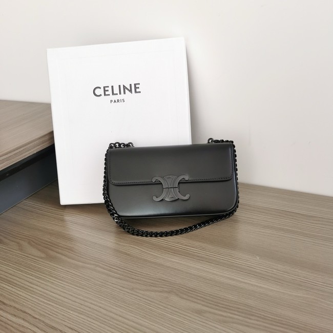 Celine CHAIN SHOULDER BAG TRIOMPHE IN SHINY CALFSKIN 197992 black&black Hardware