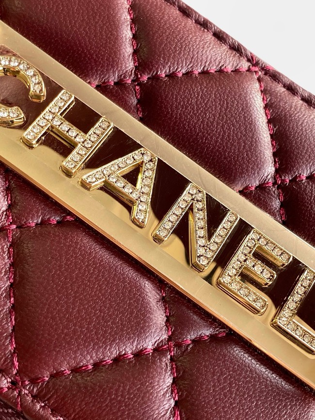 Chanel MINI FLAP BAG CLUTCH WITH CHAIN Gold-Tone Metal AP4325 burgundy