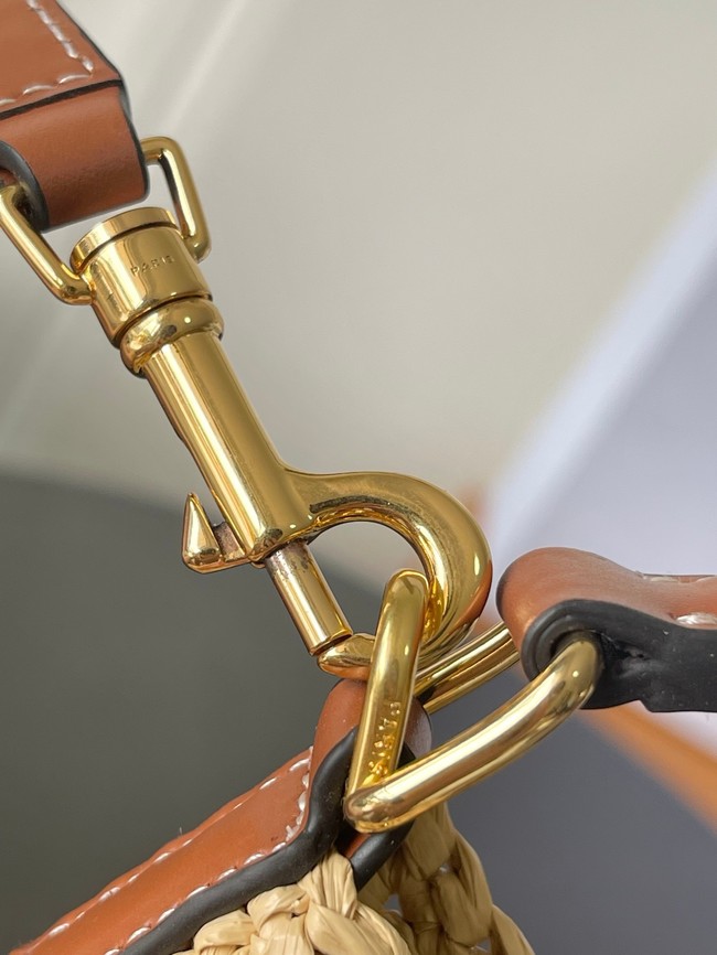 CELINE CABAS TRIANGLE IN RAFFIA AND CALFSKIN 121672 NATURAL / TAN