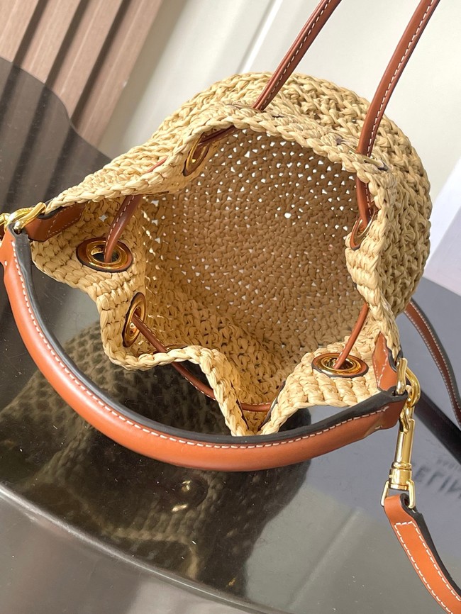 CELINE CABAS TRIANGLE IN RAFFIA AND CALFSKIN 121672 NATURAL / TAN