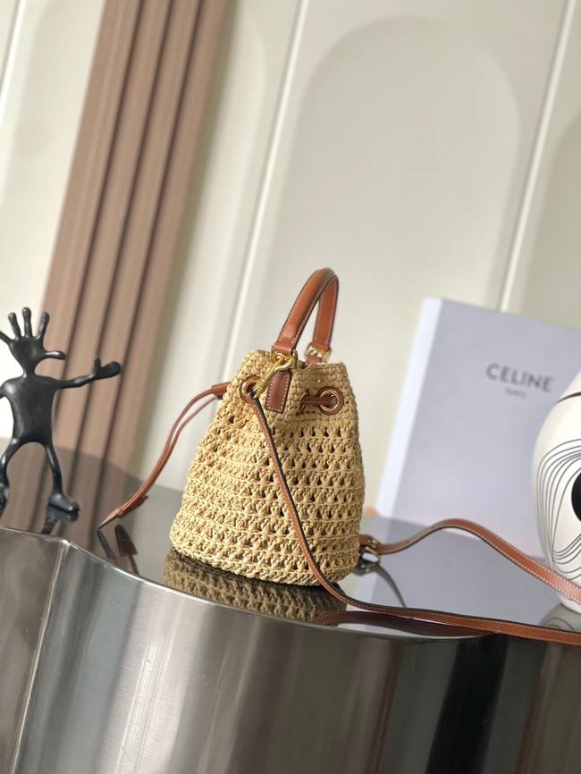 CELINE CABAS TRIANGLE IN RAFFIA AND CALFSKIN 121672 NATURAL / TAN