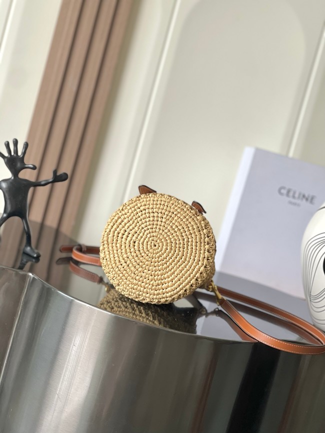 CELINE CABAS TRIANGLE IN RAFFIA AND CALFSKIN 121672 NATURAL / TAN