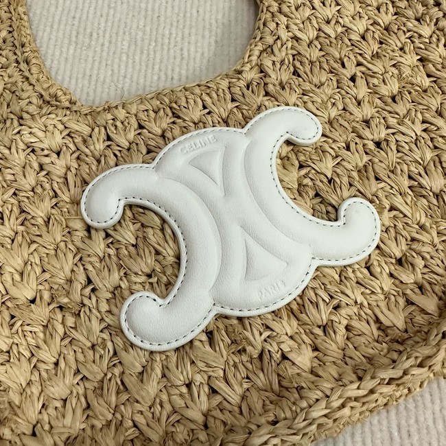 celine classic panier HOBO BAG IN Raffia and Calfskin 112772 NATURAL / WHITE