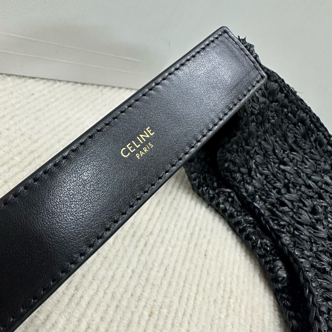 celine classic panier HOBO BAG IN Raffia and Calfskin 112772 black