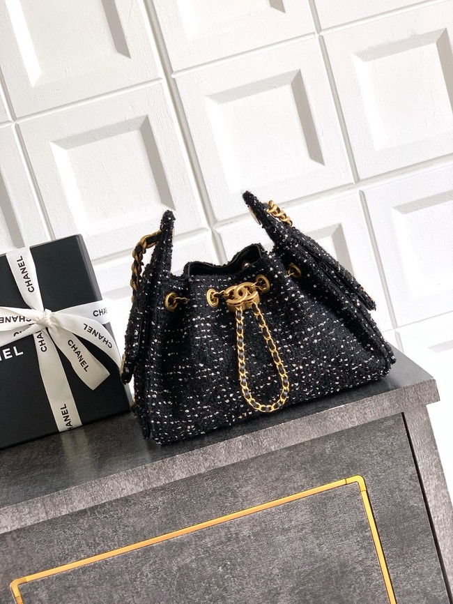 CHANEL 25 MINI HANDBAG Woolen tweed AS5631 black