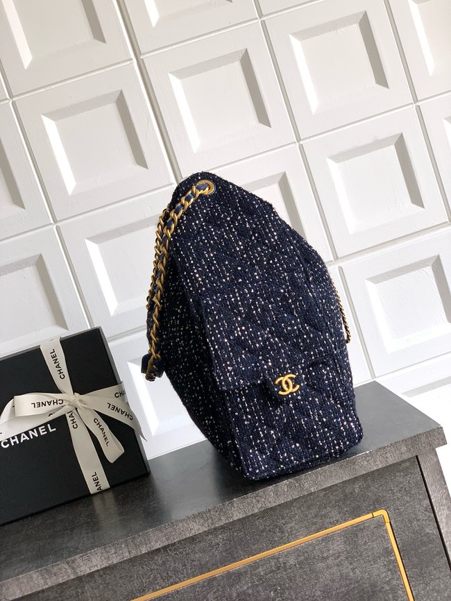 CHANEL 25 handbag Woolen tweed AS5311 dark blue