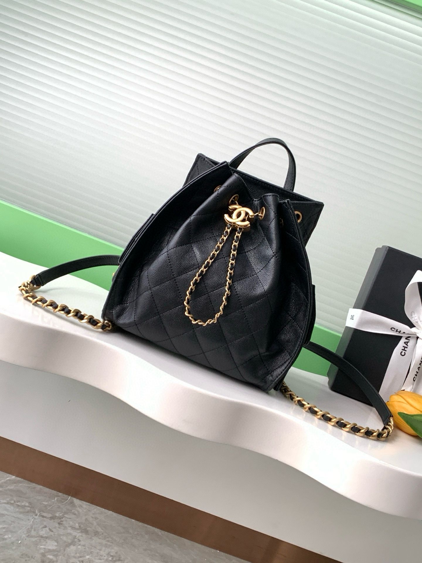 Chanel 25 Bag Original Caviar Leather Backpack AS5600 Black