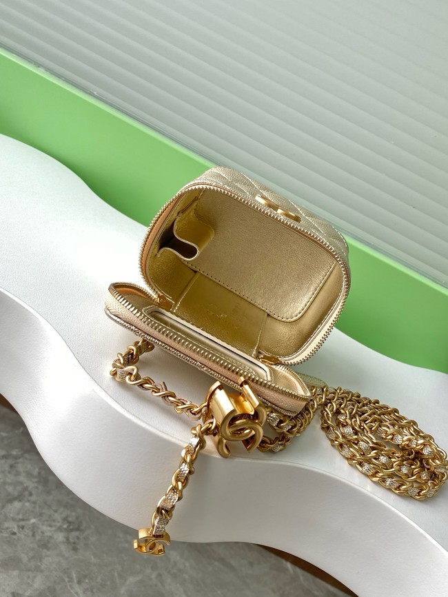CHANEL Grained Calfskin Small Vanity with Chain AP3941 gold