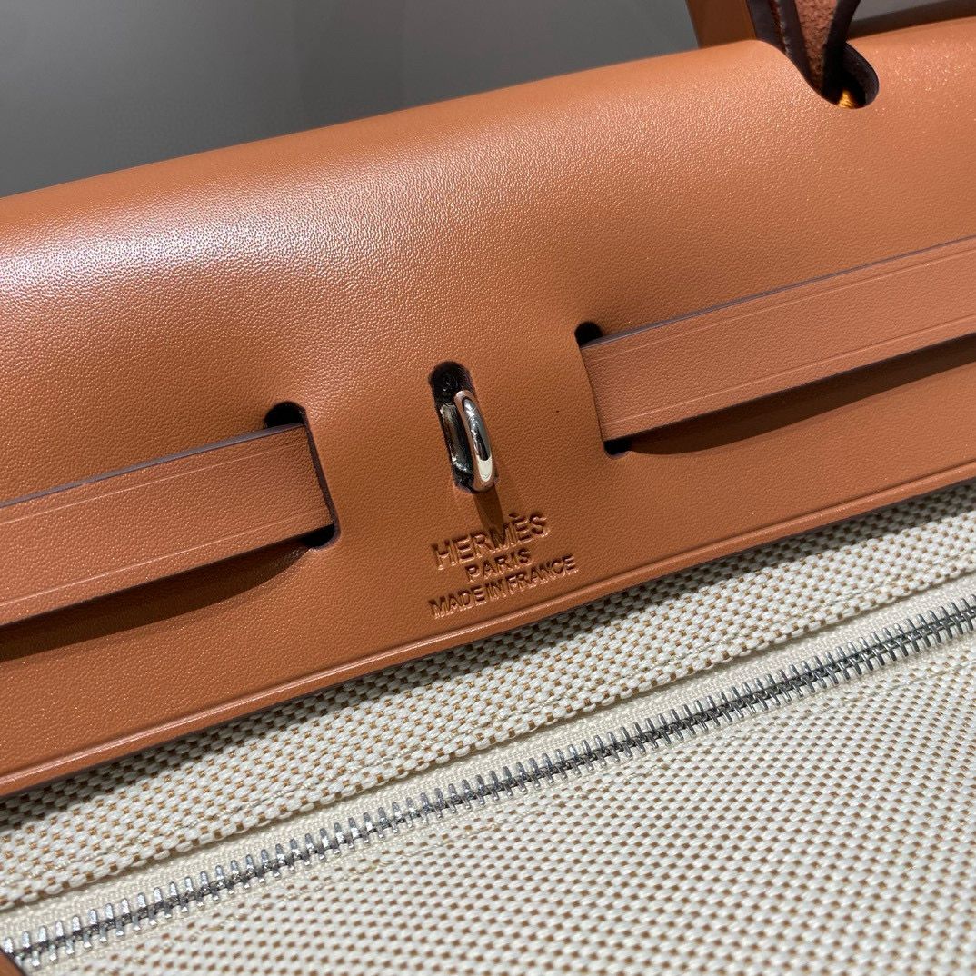 Hermes Herbag 31CM Original Canvas Print Leather & Calfskin 48887 Cream&Brown