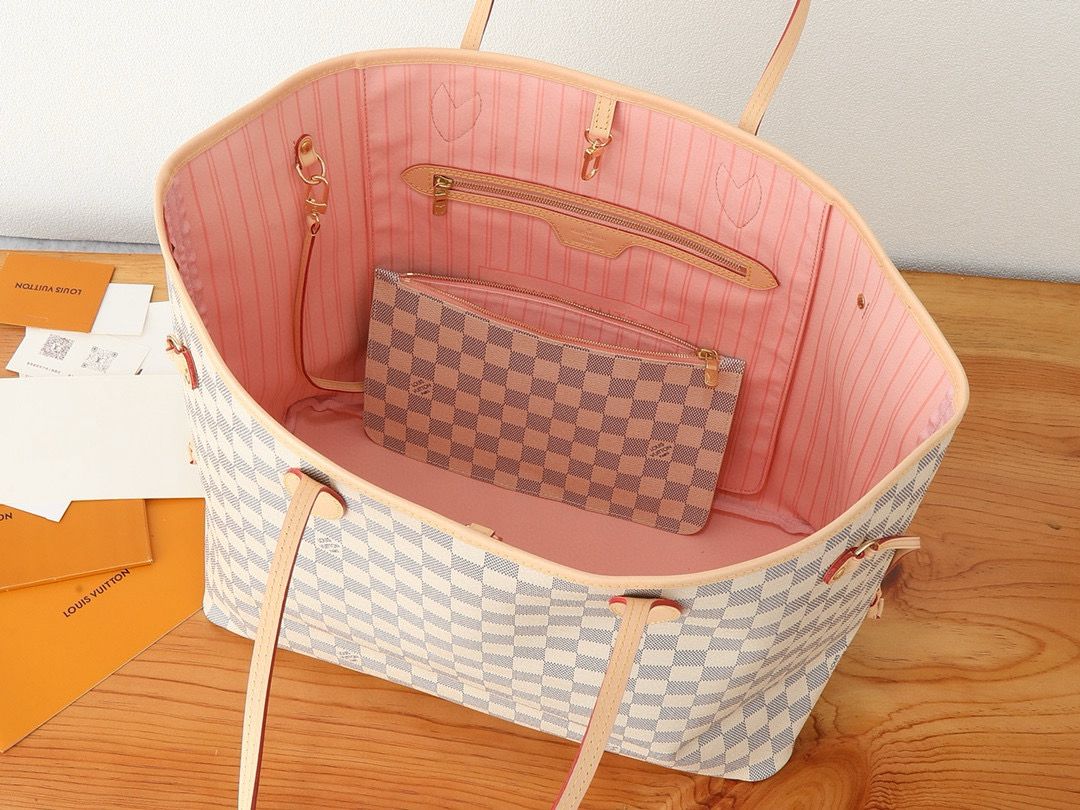 Louis Vuitton Damier Ebene Original NEVERFULL MM N40601 White&Pink