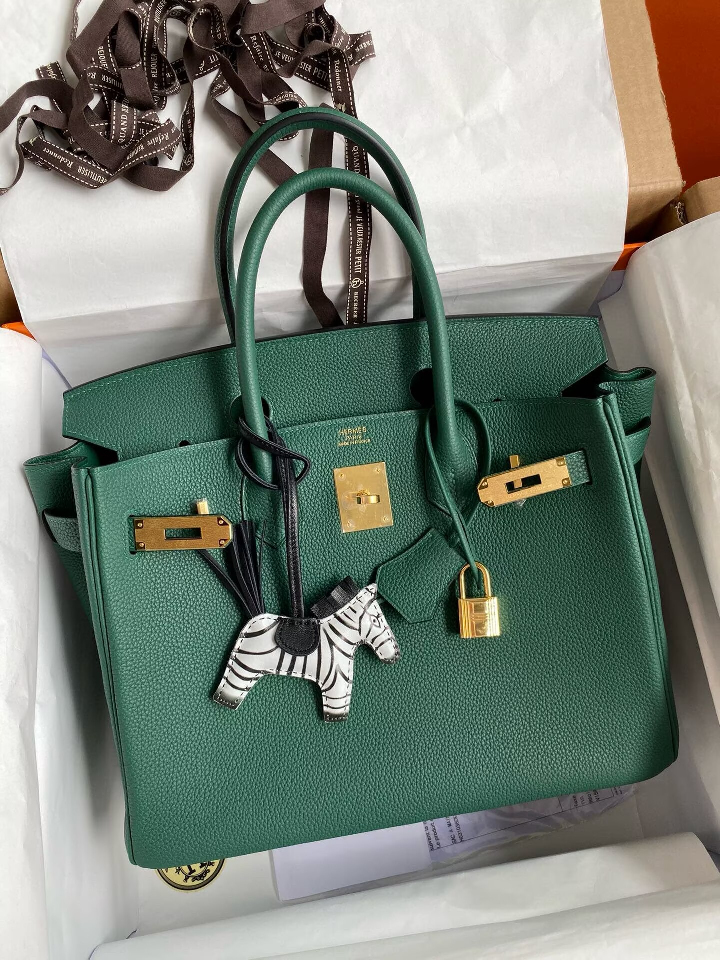 Hermes Birkin Original Togo Leather Bag 5588 Green Gold-Tone