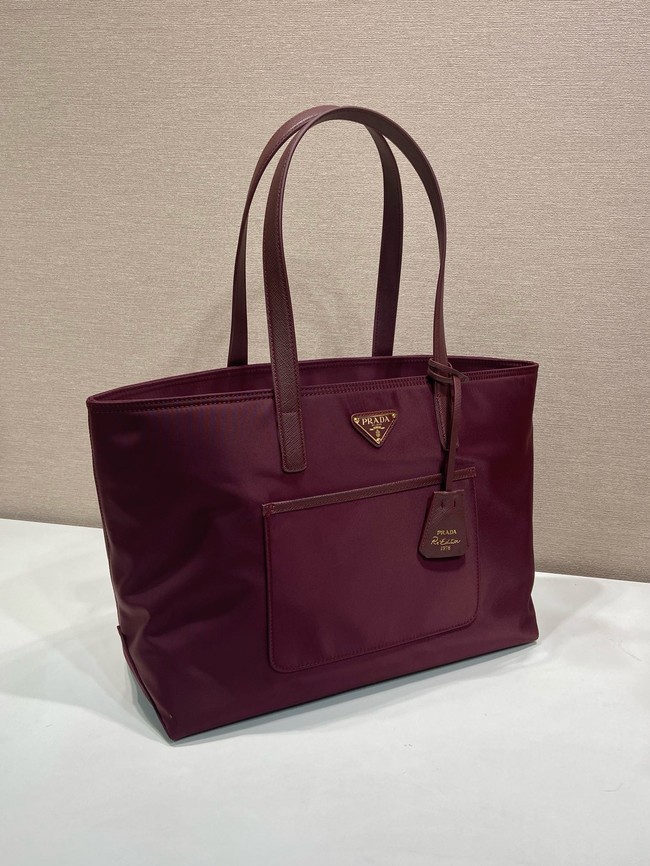 Prada Re-Edition 1978 medium Re-Nylon and Saffiano leather tote bag 1BG555 burgundy