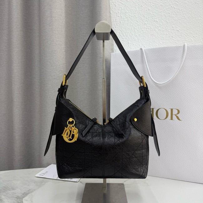 Small Dior Voyage Bag Black Flat Macrocannage Grained Calfskin M2845UJ