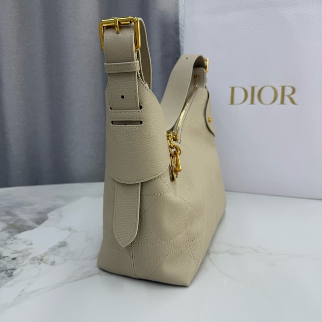 Small Dior Voyage Bag Flat Macrocannage Grained Calfskin M2845UJ Beige