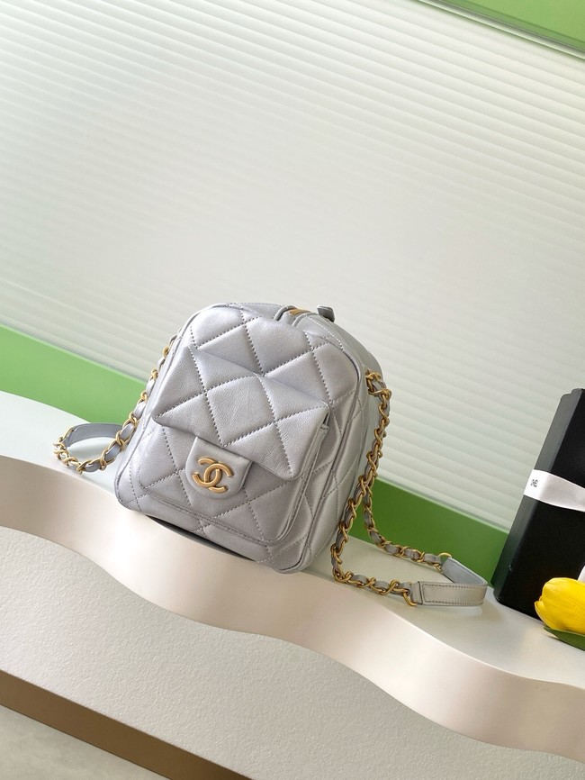 CHANEL Small Bowling Bag Lambskin AS5791 Silver