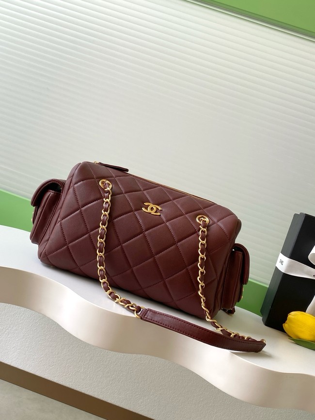 CHANEL Small Bowling Bag Lambskin AS5791 burgundy