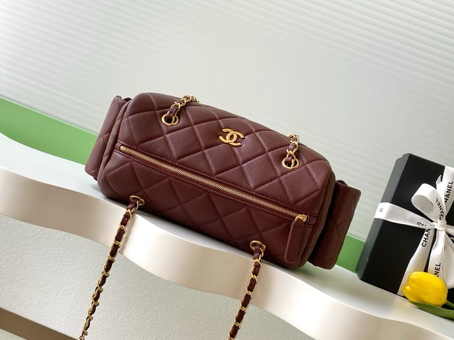 CHANEL Small Bowling Bag Lambskin AS5791 burgundy