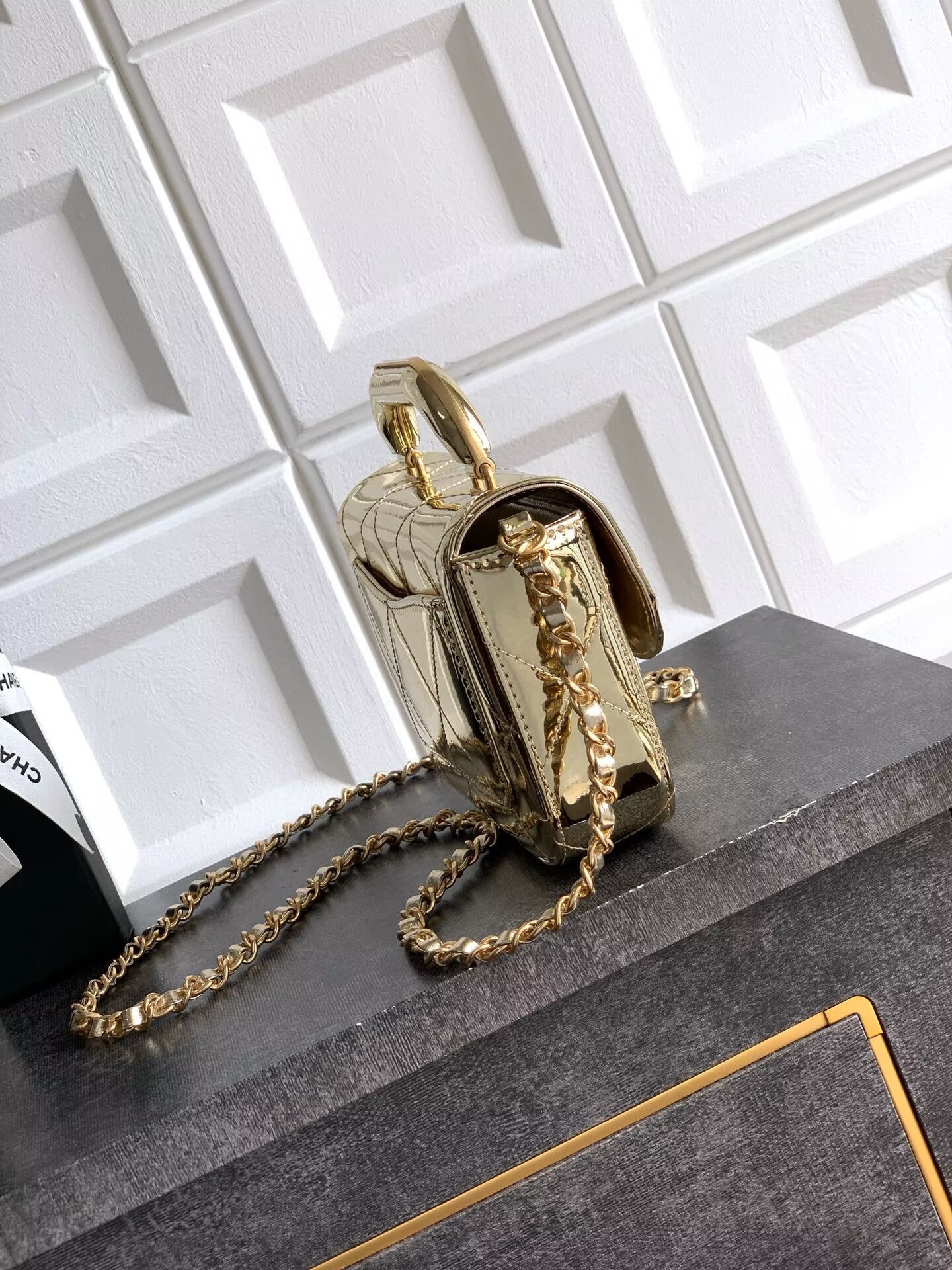 Chanel 25K Original Patent Leather Top Handle Bag  A6320 Gold