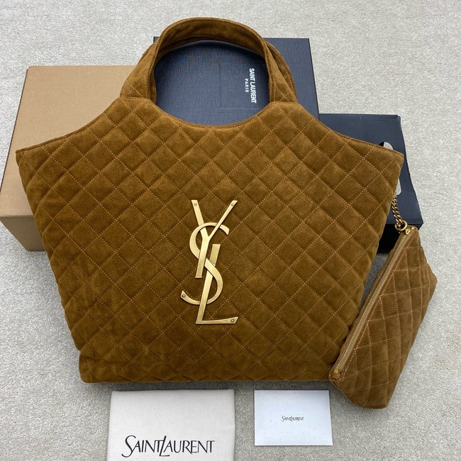 Yves Saint Laurent ICARE MAXI SHOPPING BAG IN QUILTED suede 698651 CARAMEL COGNAC