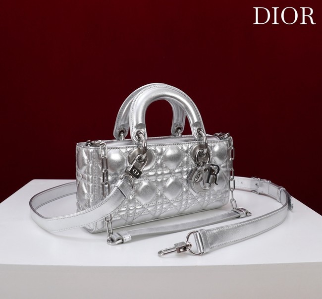 Dior Small Lady D-Joy Bag Silver-Tone Metallic Cannage Calfskin M0613