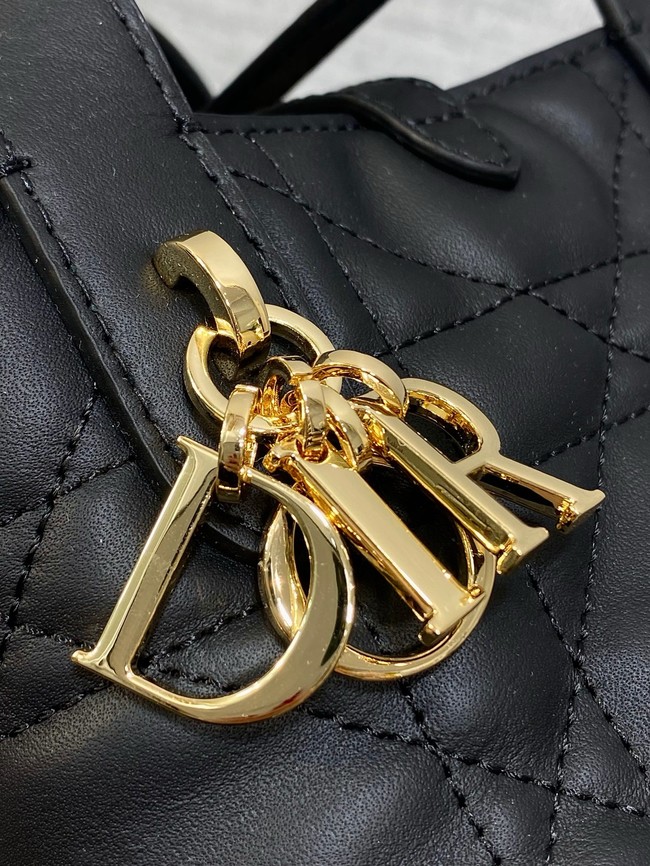 Dior Toujours Vertical Nano Tote Bag Macrocannage Calfskin S6100 black&gold