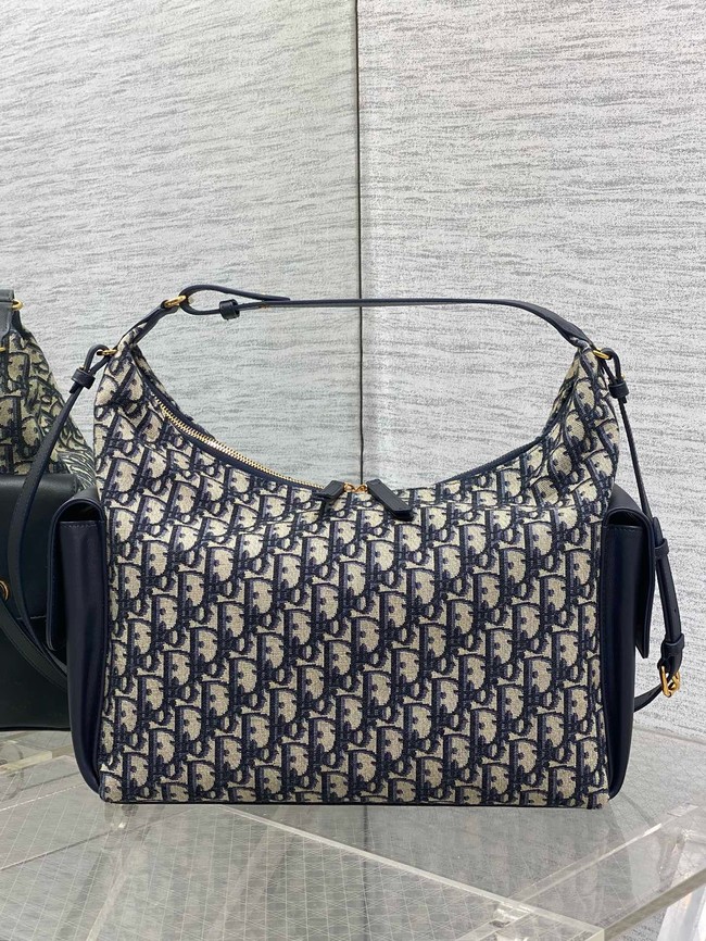 Large D-Dream Bag Blue Dior Oblique Jacquard and Smooth Calfskin M6322U