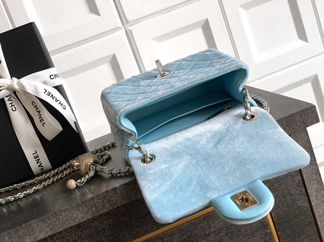 Chanel Mini Classic Handbag velvet AS1786 light blue