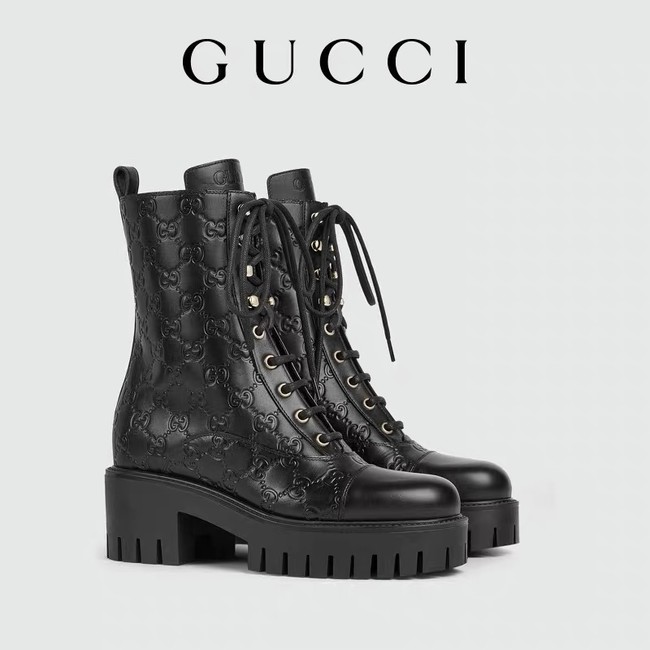 Gucci Womens lace-up ankle boot with GG 840739-1