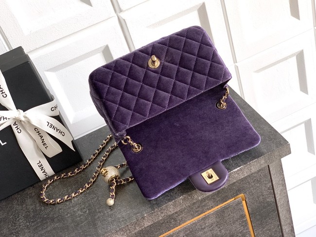 Chanel small Classic Handbag velvet AS1787 Purple