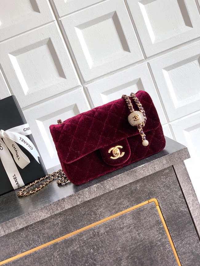 Chanel small Classic Handbag velvet AS1787 burgundy