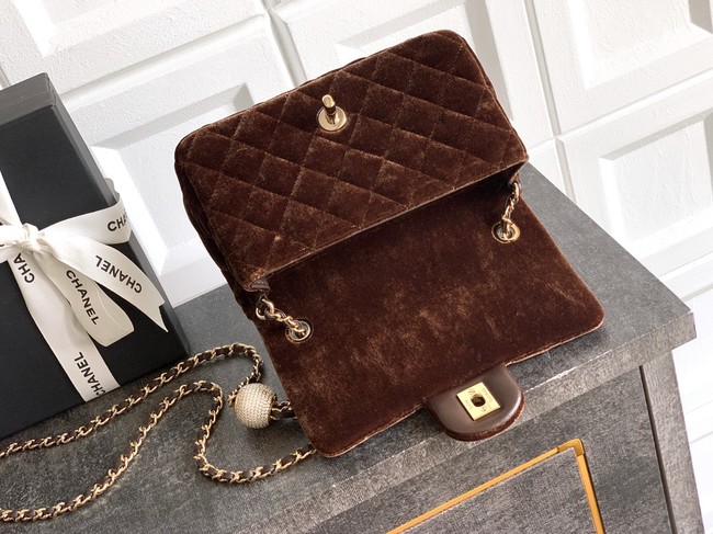 Chanel small Classic Handbag velvet AS1787 dark brown