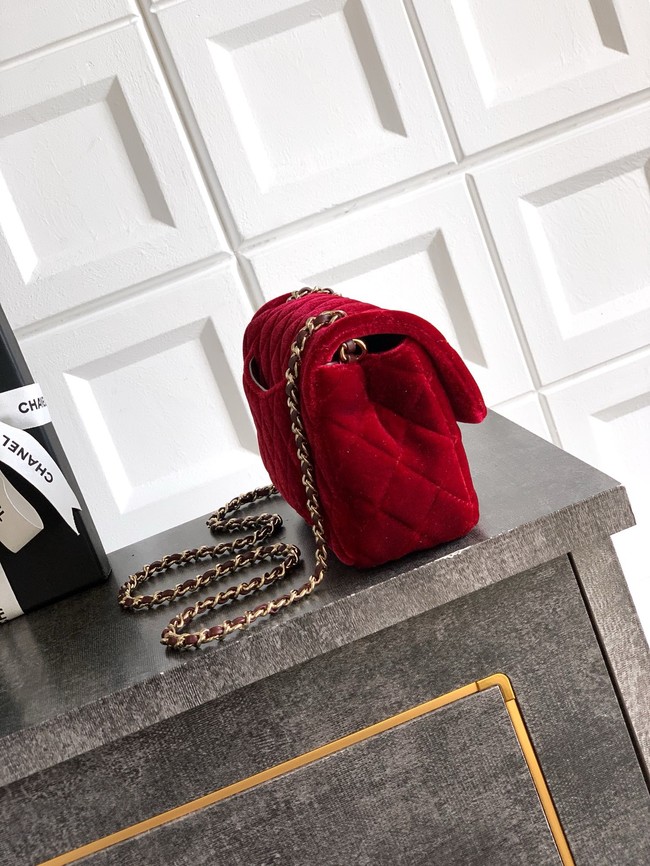 Chanel small Classic Handbag velvet AS1787 red