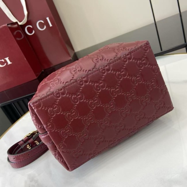 Gucci GG Emblem small bucket bag 815118 Rosso Ancora red