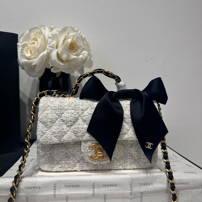 CHANEL Mini Flap Bag with Top Handle AS5875 White & Black